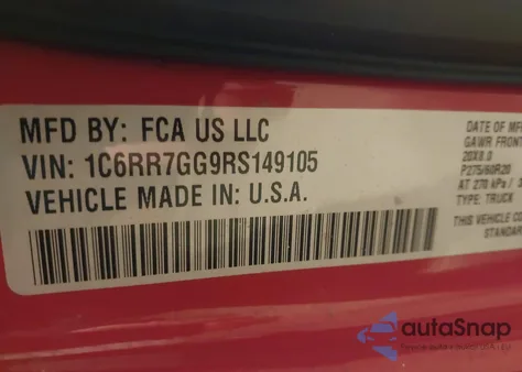 2024 Ram 1500 Classic Slt 4X4 6'4 Box из США, поврежденный, VIN 1C6RR7GG9RS149105